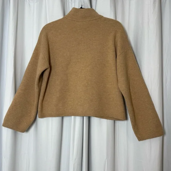 LOFT Waist Patch Pocket Cardigan Button Front Sweater Camel Womens Medium - Picture 3 of 11